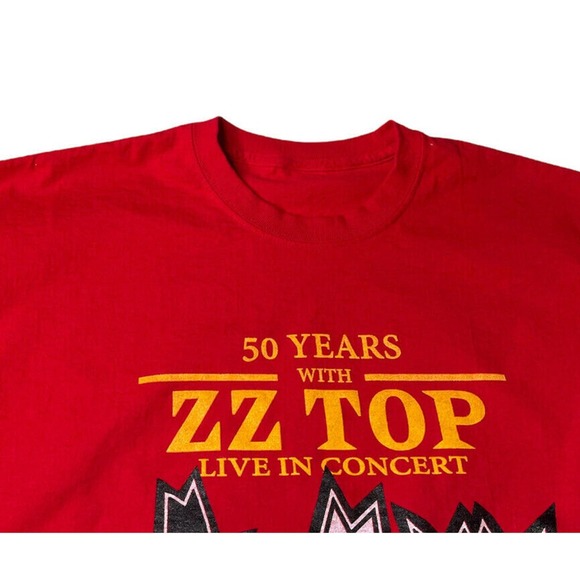 ZZ Top 2019 Concert Tee Mens 50th Anniversary Rock Band Tour T-Shirt Red - Picture 2 of 5